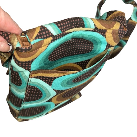 Adventure Awaits Geo Print Fabric Crossbody in Brown and Aqua - Picture 5 of 10